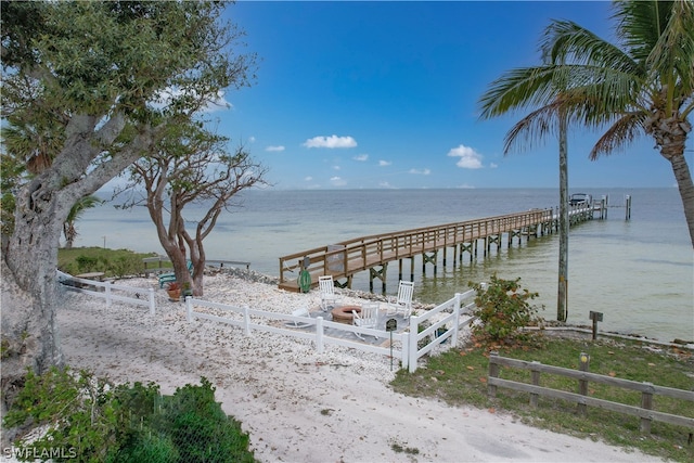 dock area featuring a water view