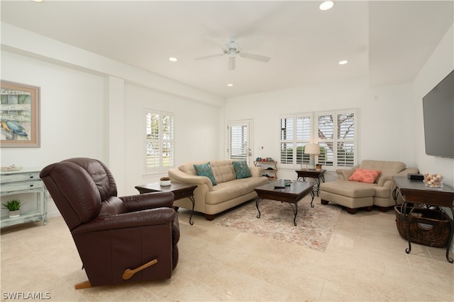 living room with ceiling fan