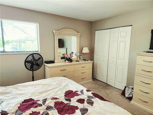 carpeted bedroom featuring a closet