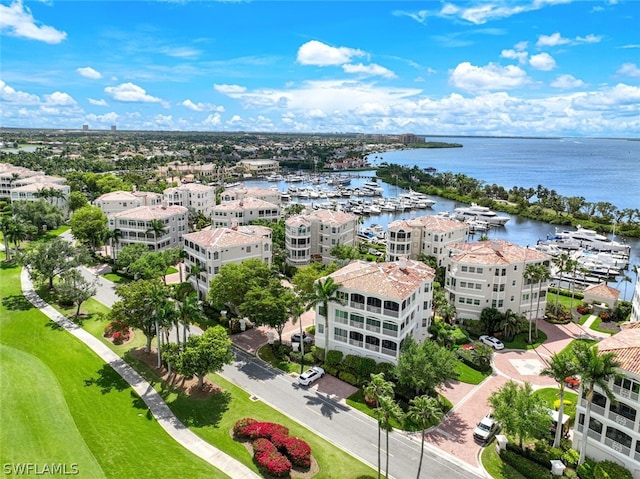 bird's eye view featuring a water view