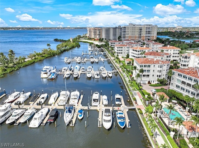 aerial view with a water view