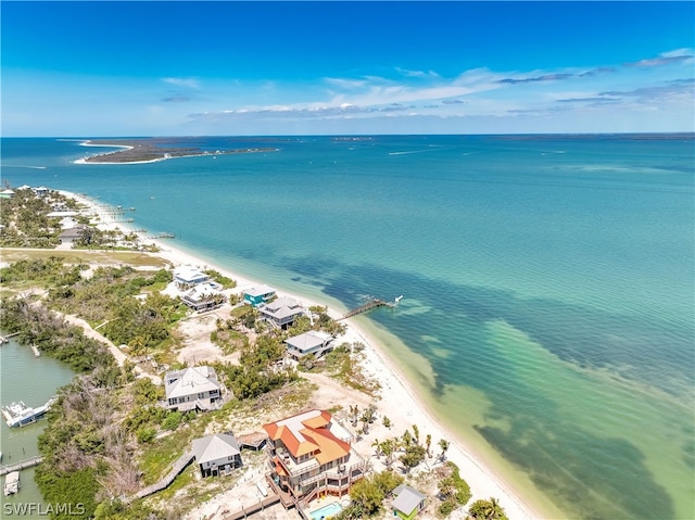 aerial view with a view of the beach and a water view