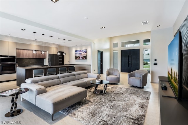 view of tiled living room