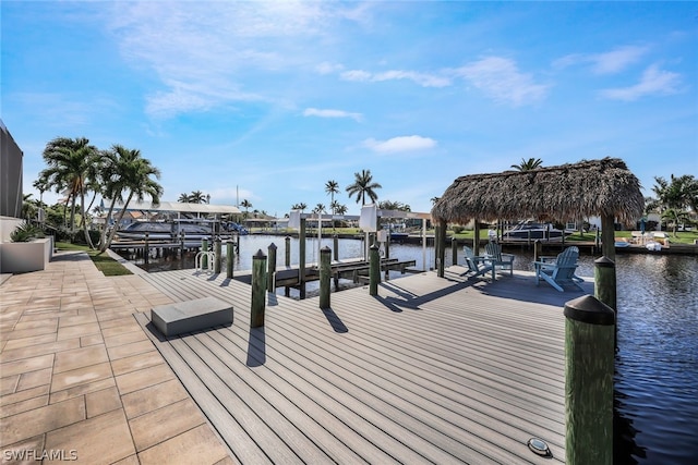 dock area with a water view