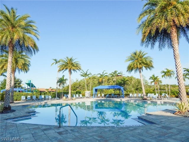 view of pool featuring a patio