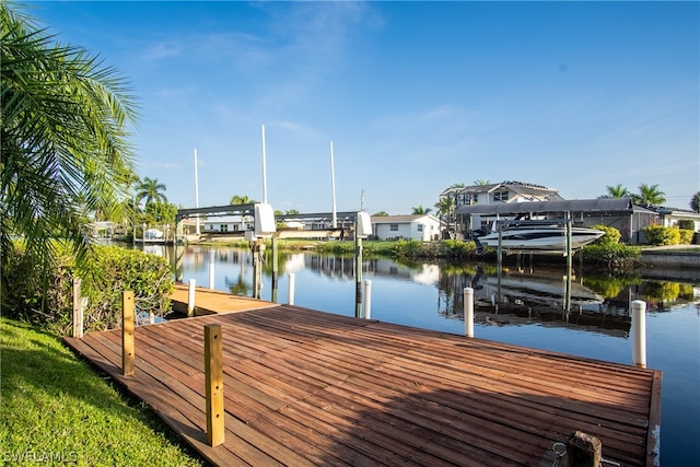 view of dock with a water view