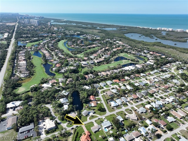 aerial view with a water view