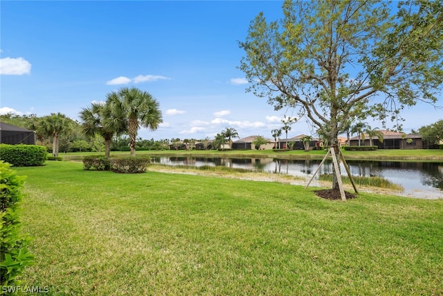 view of yard with a water view