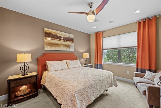 bedroom featuring carpet flooring and ceiling fan