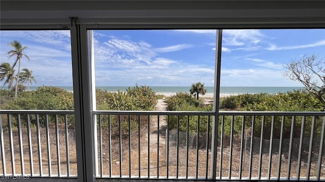 exterior space with a beach view