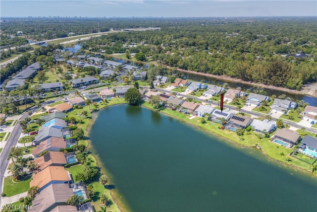 aerial view featuring a water view