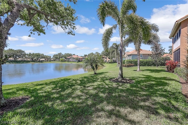 exterior space with a water view