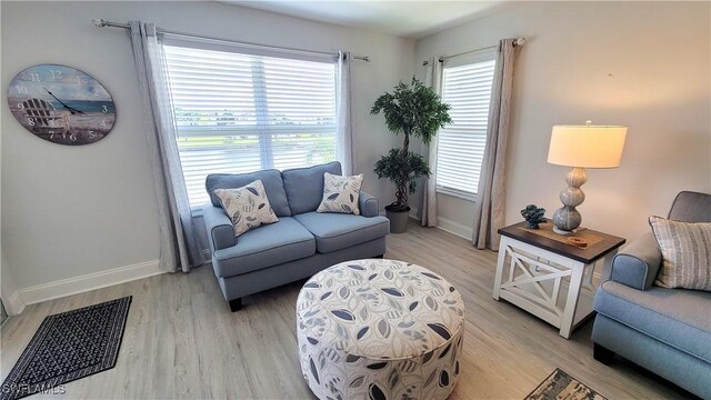 living room with light hardwood / wood-style flooring