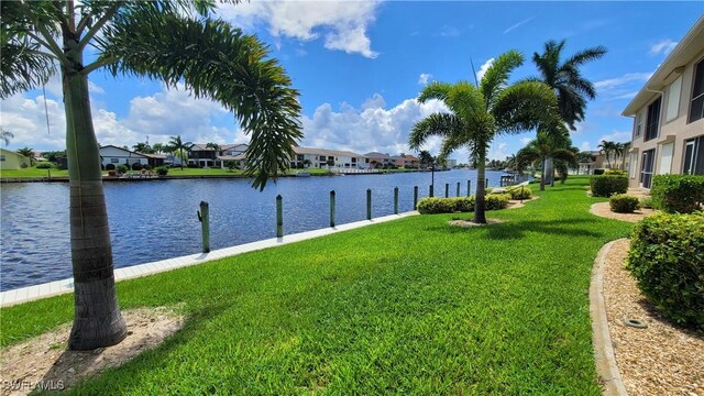 view of yard with a water view