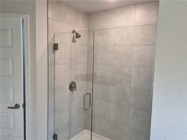 bathroom featuring a shower with shower door