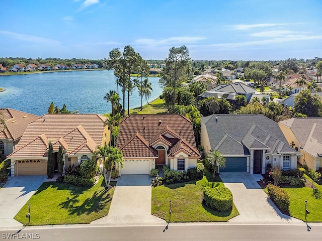 exterior space with a water view