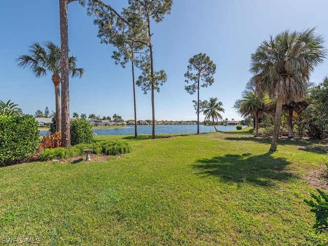 view of yard featuring a water view