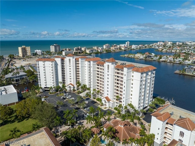 aerial view with a water view