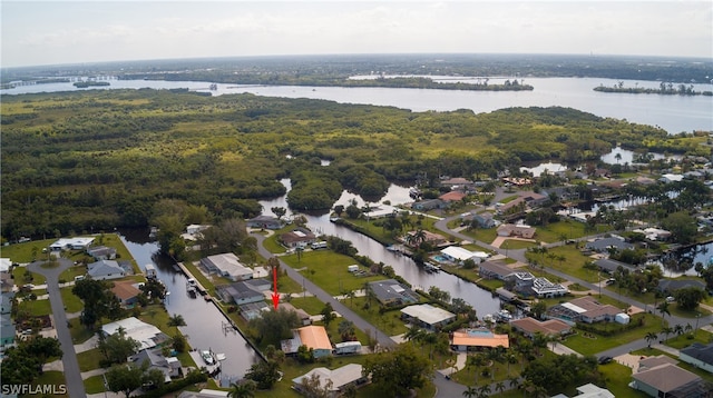 aerial view with a water view