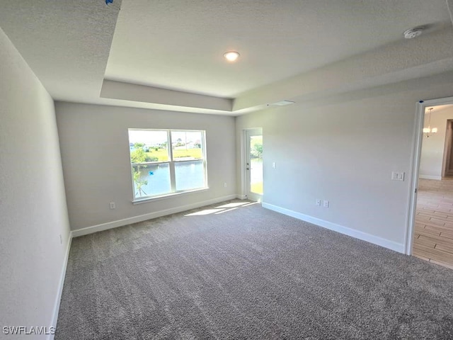 spare room featuring a textured ceiling and carpet flooring