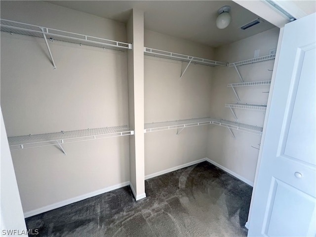 spacious closet with dark carpet