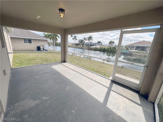 view of patio / terrace with a water view