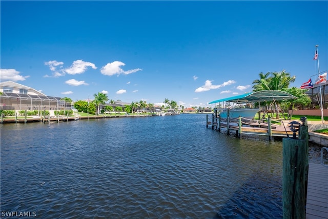 view of dock featuring a water view