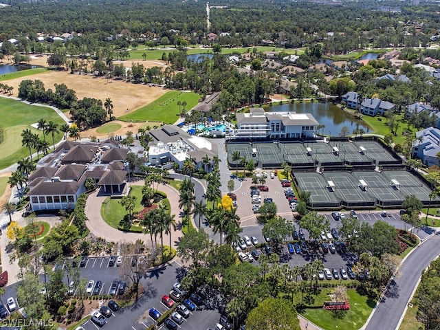 aerial view featuring a water view