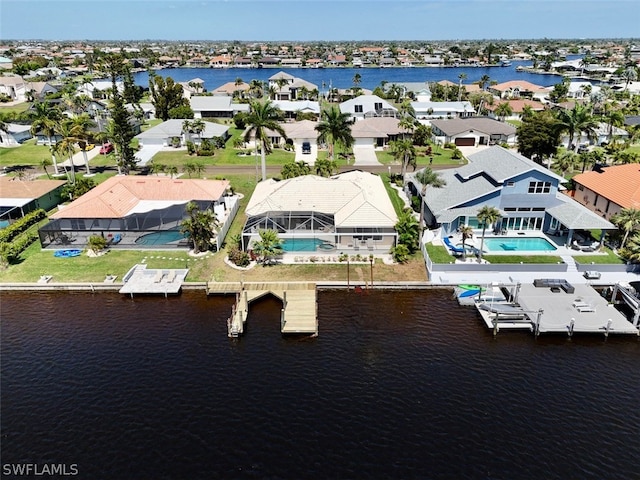 aerial view with a water view