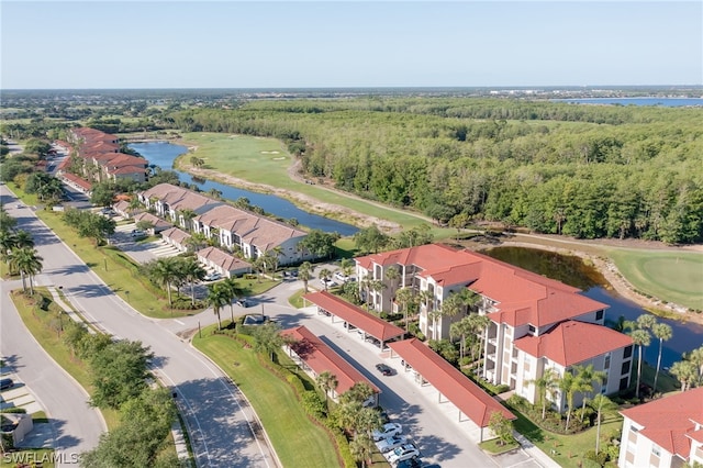 aerial view with a water view