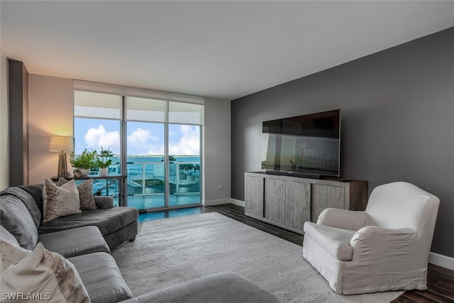 living room featuring hardwood / wood-style flooring and floor to ceiling windows