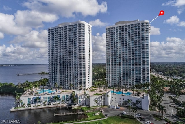 city view with a water view