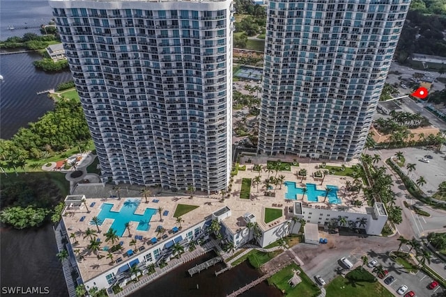 aerial view with a water view