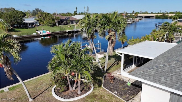 view of dock with a water view