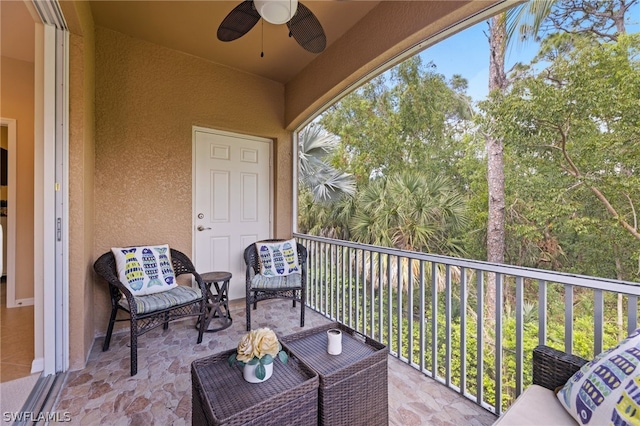 balcony with ceiling fan