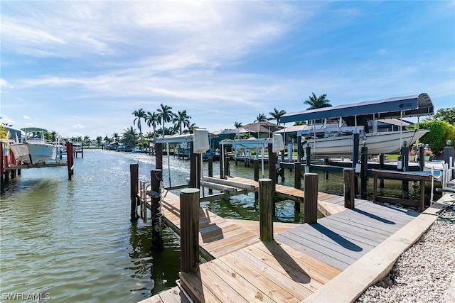 view of dock with a water view