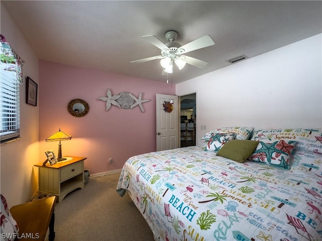 bedroom with carpet flooring and ceiling fan