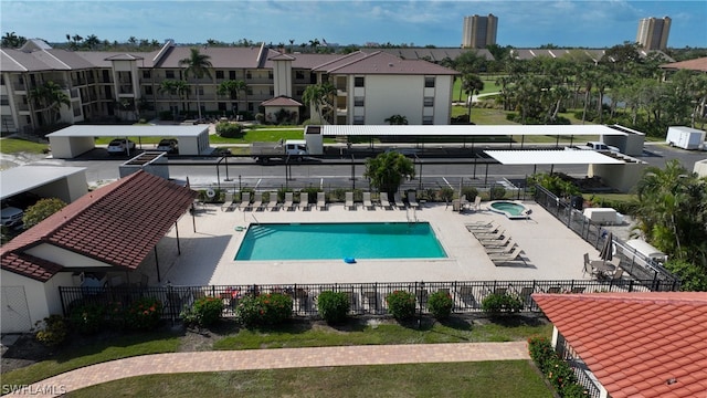 view of swimming pool featuring a patio