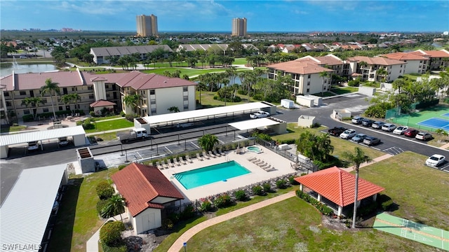 aerial view featuring a water view