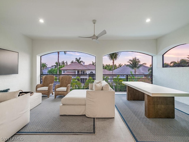 living room with ceiling fan