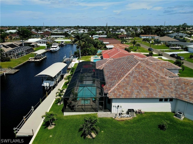 bird's eye view featuring a water view