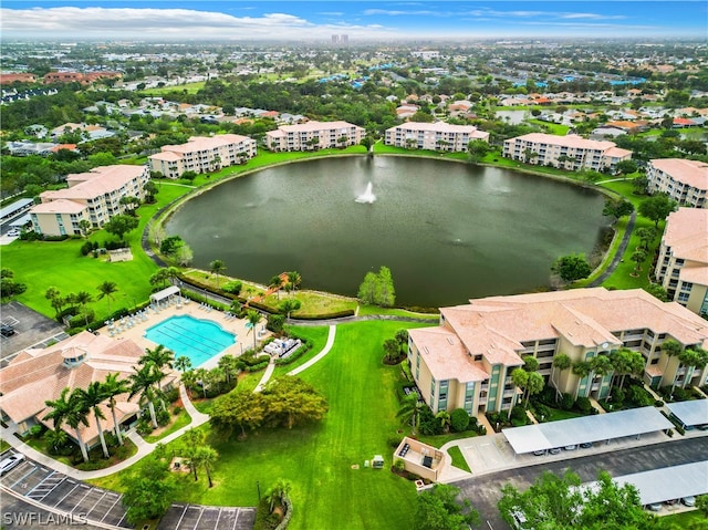 aerial view featuring a water view