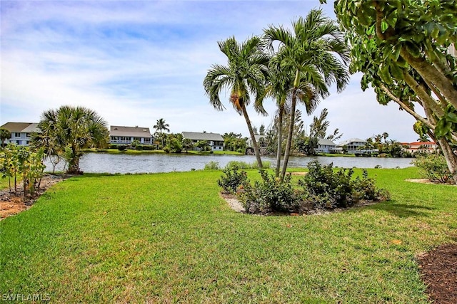 view of yard with a water view