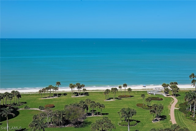 property view of water featuring a beach view