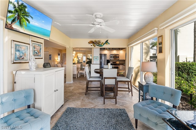 dining area featuring ceiling fan