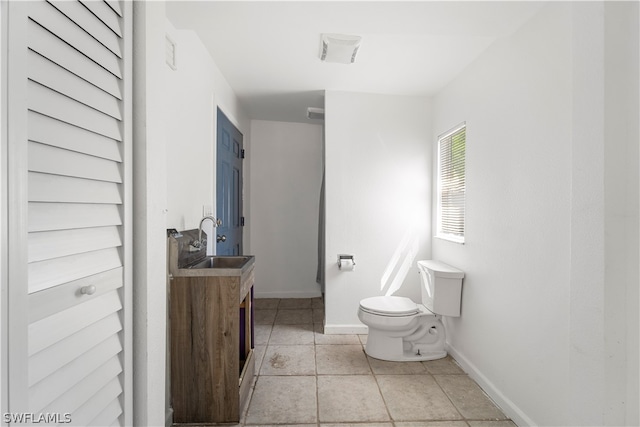 bathroom with tile floors, toilet, and vanity