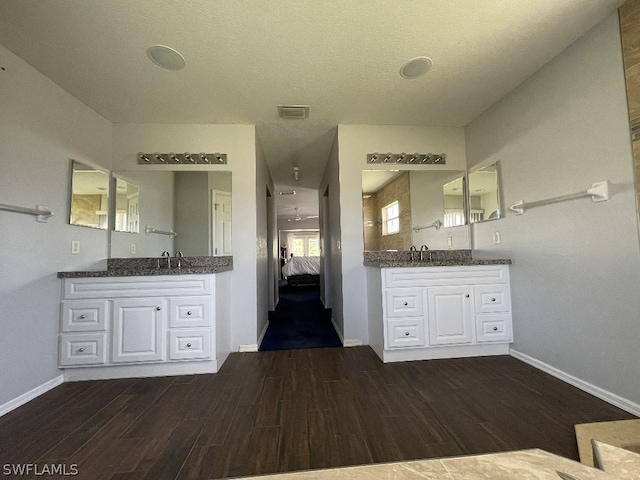 bathroom with wood-type flooring and vanity