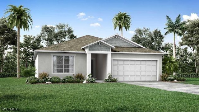 view of front of house with a garage and a front yard