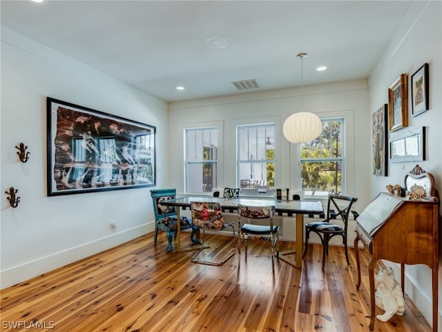 dining area with light wood-type flooring