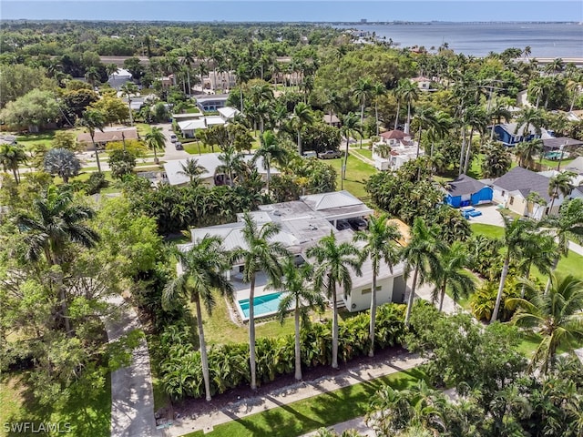 aerial view with a water view